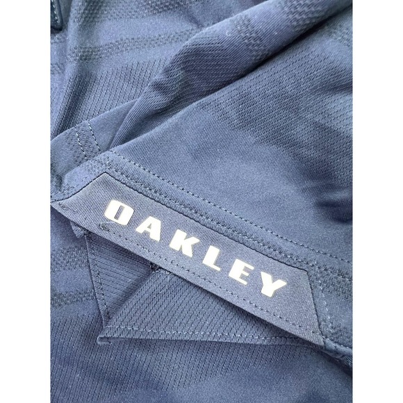 Oakley Polo Shirt Mens XL Navy Blue Stripe Golf Athletic Performance Stretch - Picture 6 of 10